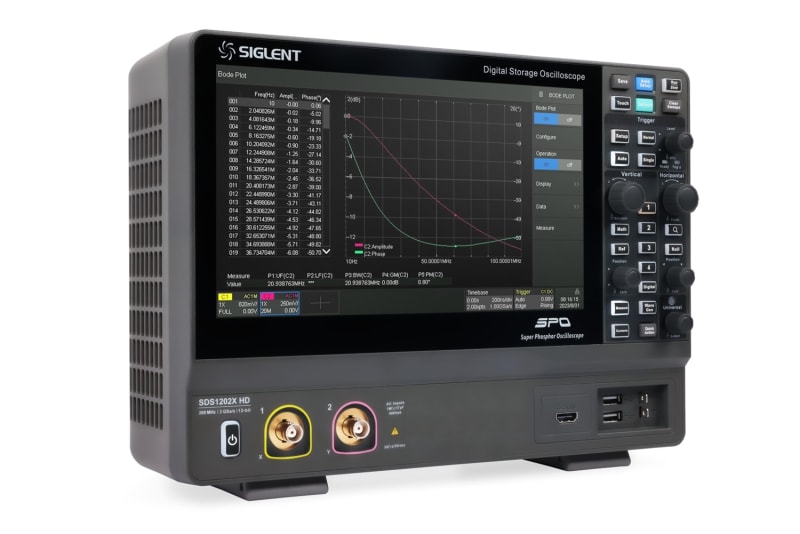 Siglent SDS1202X HD 200MHz, 2GSa, 2 Canales,  Osciloscopio de 12Bits